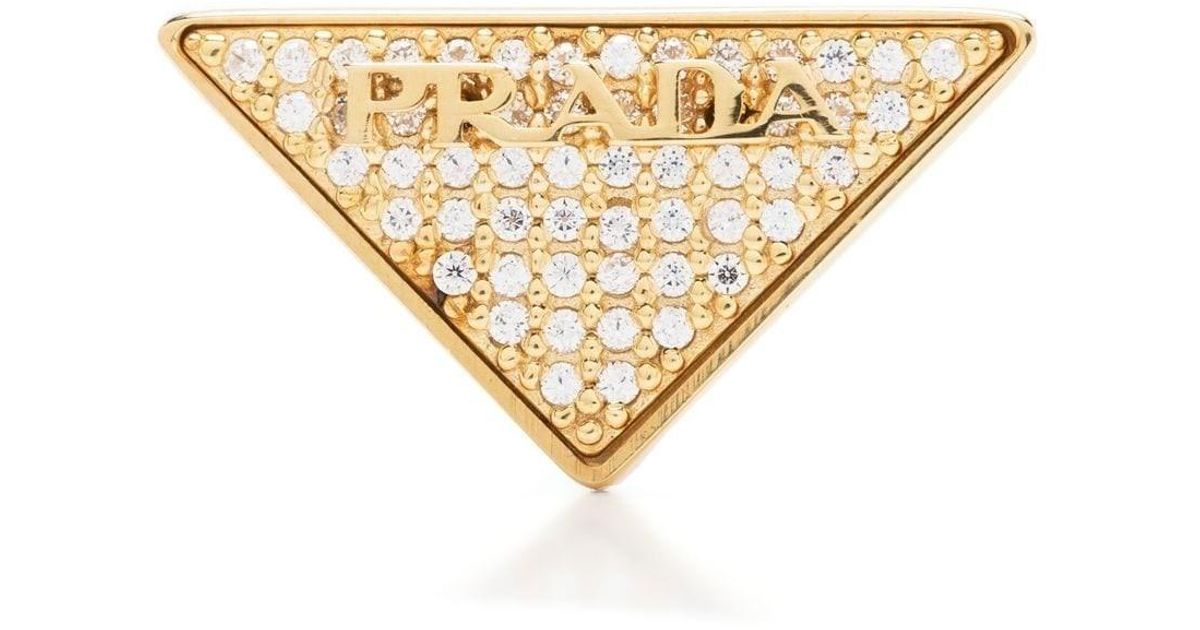 Prada Crystalembellished Triangle Stud Earrings in Natural Lyst
