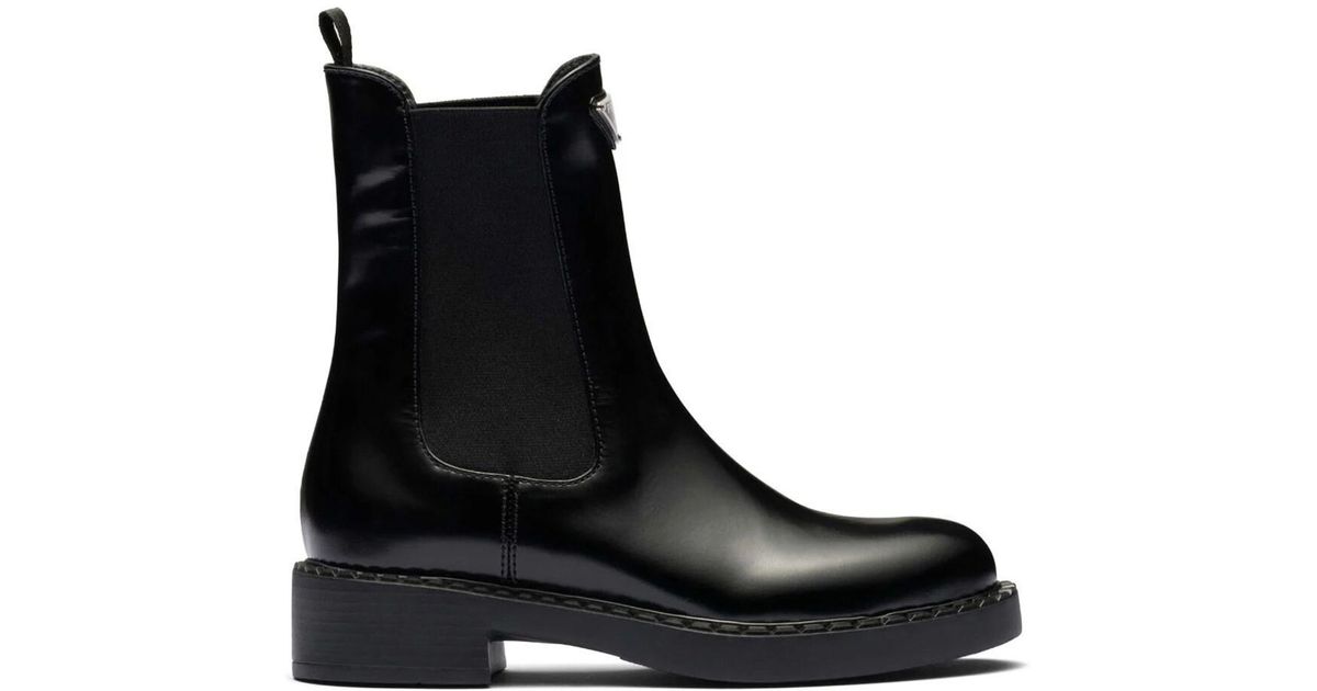 Prada Brushed Leather Chelsea Boots 50 in Black Lyst