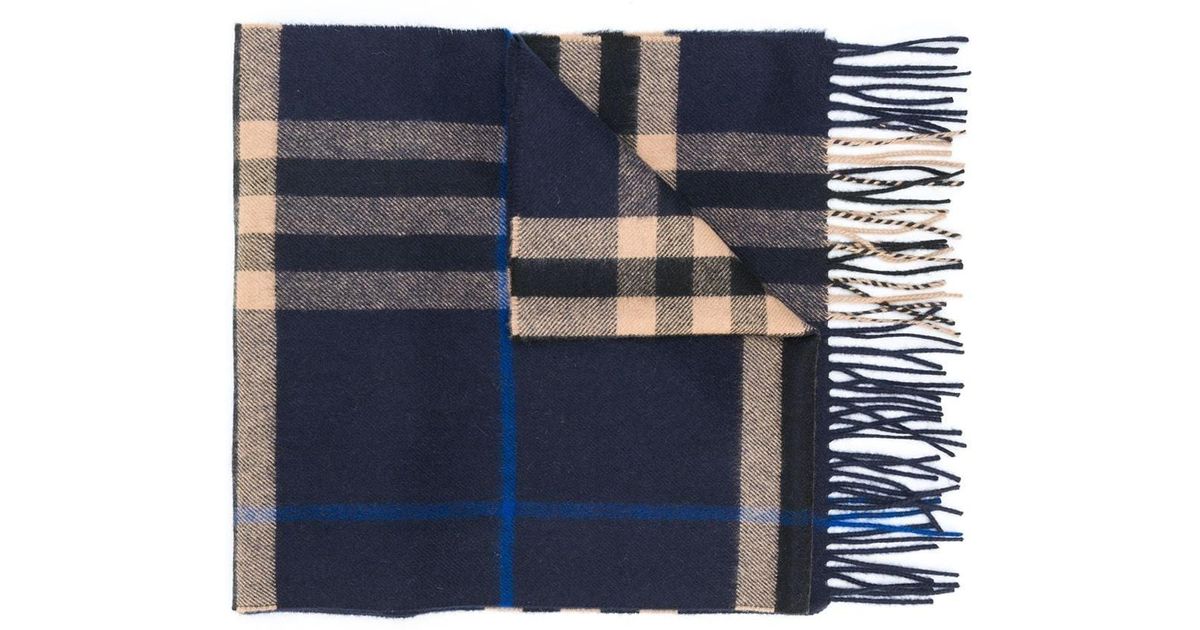 Burberry Check-pattern Fringe Scarf in Blue for Men - Lyst