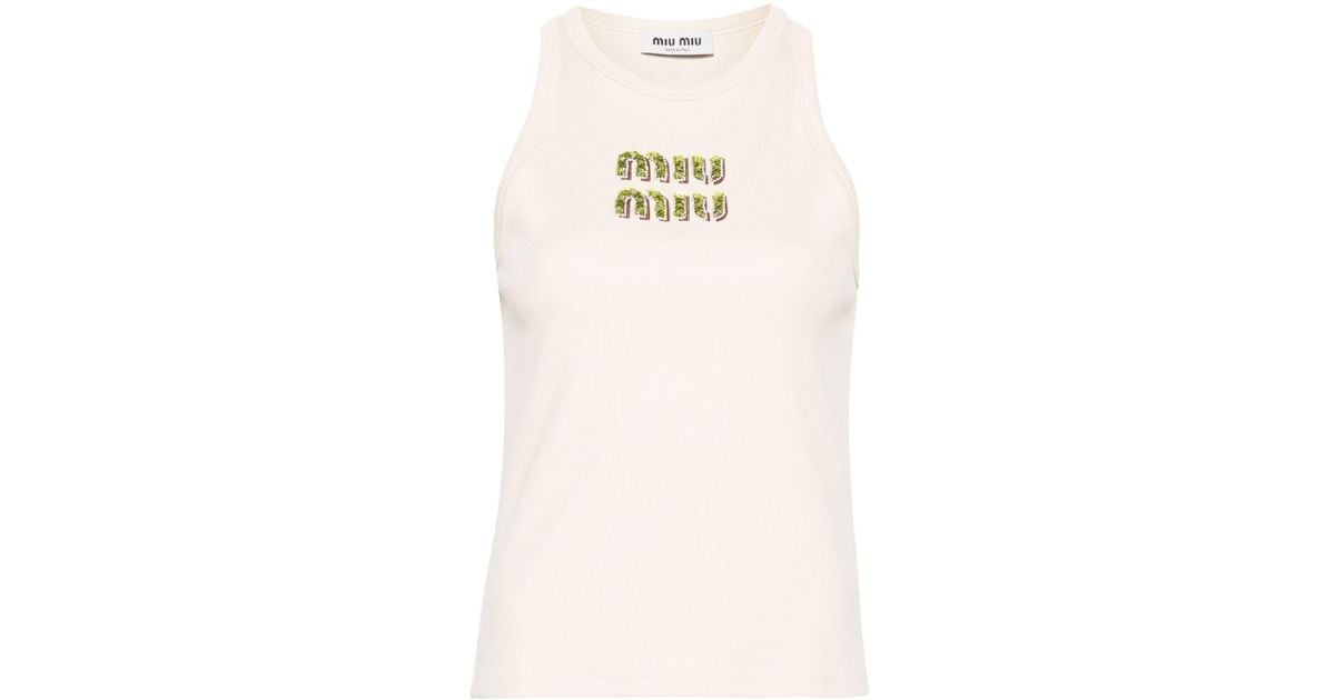 【Miu Miu】Logo-Embroidered Sleeveless Dress タンクトップ Miu Miu】Logo-Embroidered Sleeveless Dress タンクトップ