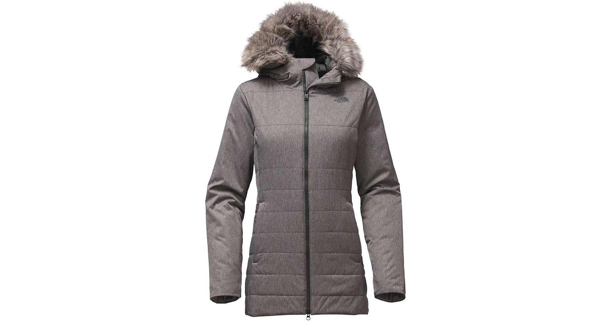 the north face women's harway insulated parka dark grey herringbone