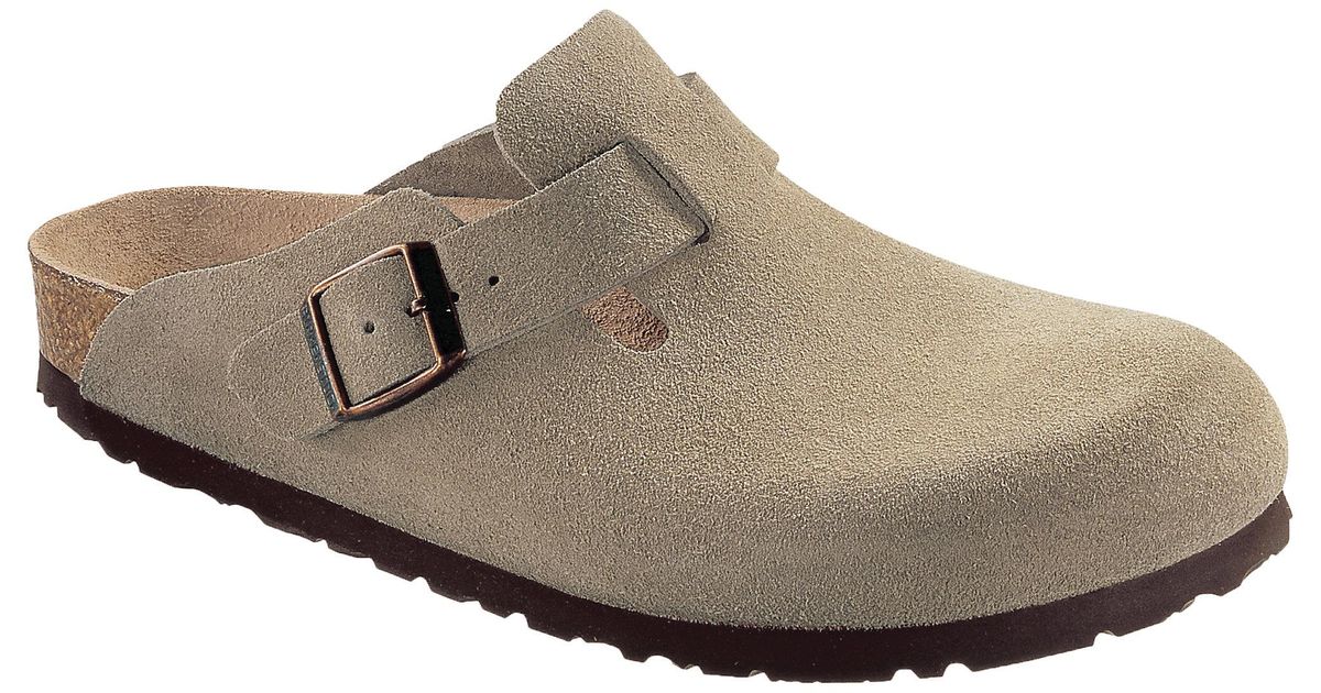 Birkenstock Suede Birkenstock Boston Soft Footbed Clog in Taupe Suede (Brown) - Lyst