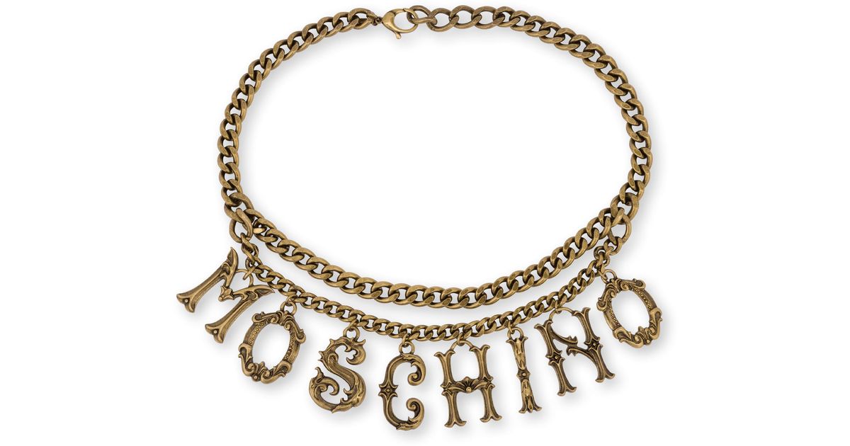 Womens Accessories Belts Moschino Baroque Lettering Charm Belt in Gold Metallic 