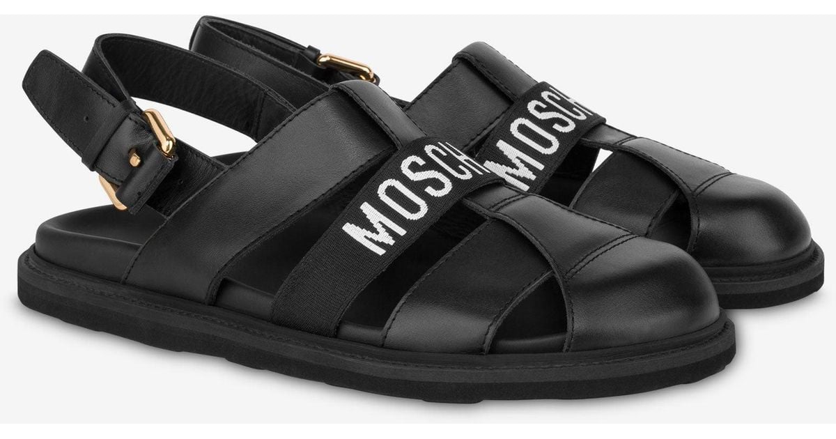 DAD SANDALS IN BLACK CALFSKIN AND RUBBER