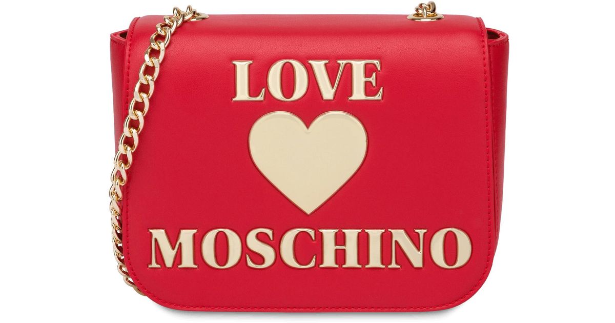 Moschino Shiny Padded Heart Shoulder Bag in Red - Lyst