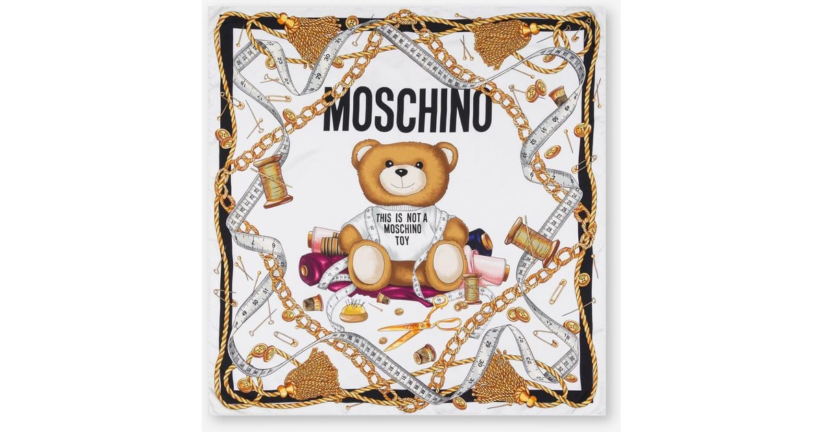 Moschino Sartorial Teddy Bear Silk Scarf in White | Lyst