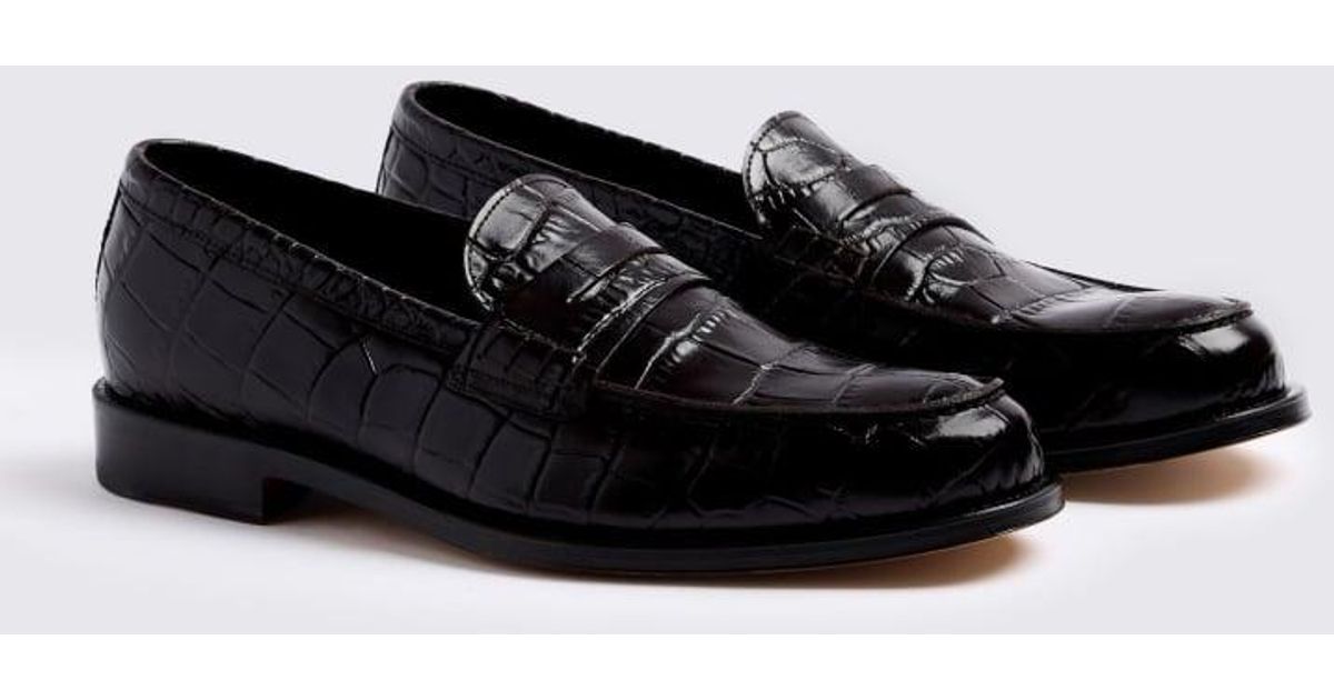 Moss Ox Blood Croc Loafers in Black for Men | Lyst UK