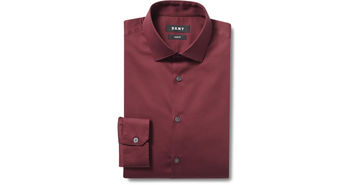 DKNY Cotton Slim Fit Wine Stretch Shirt 