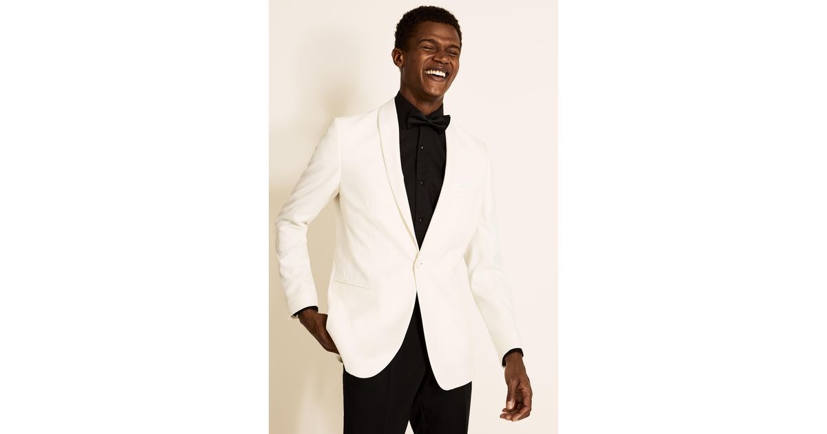 Moss Bros Wool Tailored Fit White Tuxedo Jacket in Black for Men Lyst