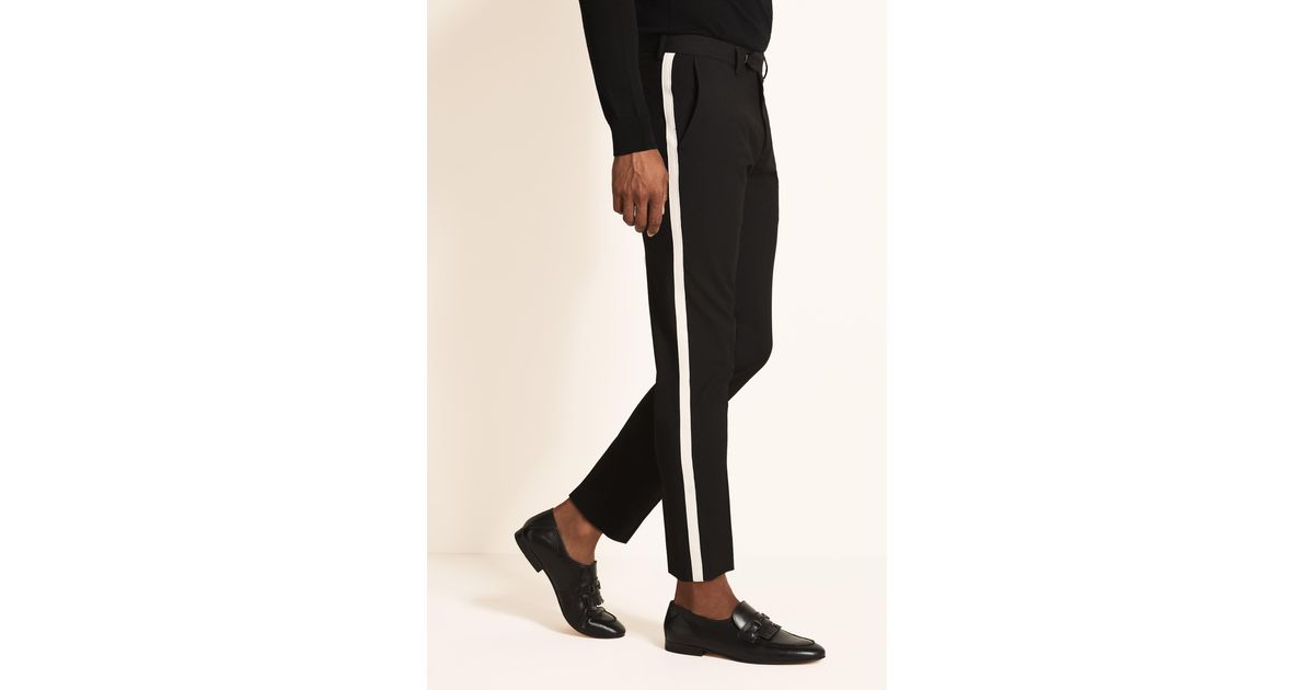 Moss London Slim Fit Black With White Side Stripe Cropped Trousers for Men  | Lyst