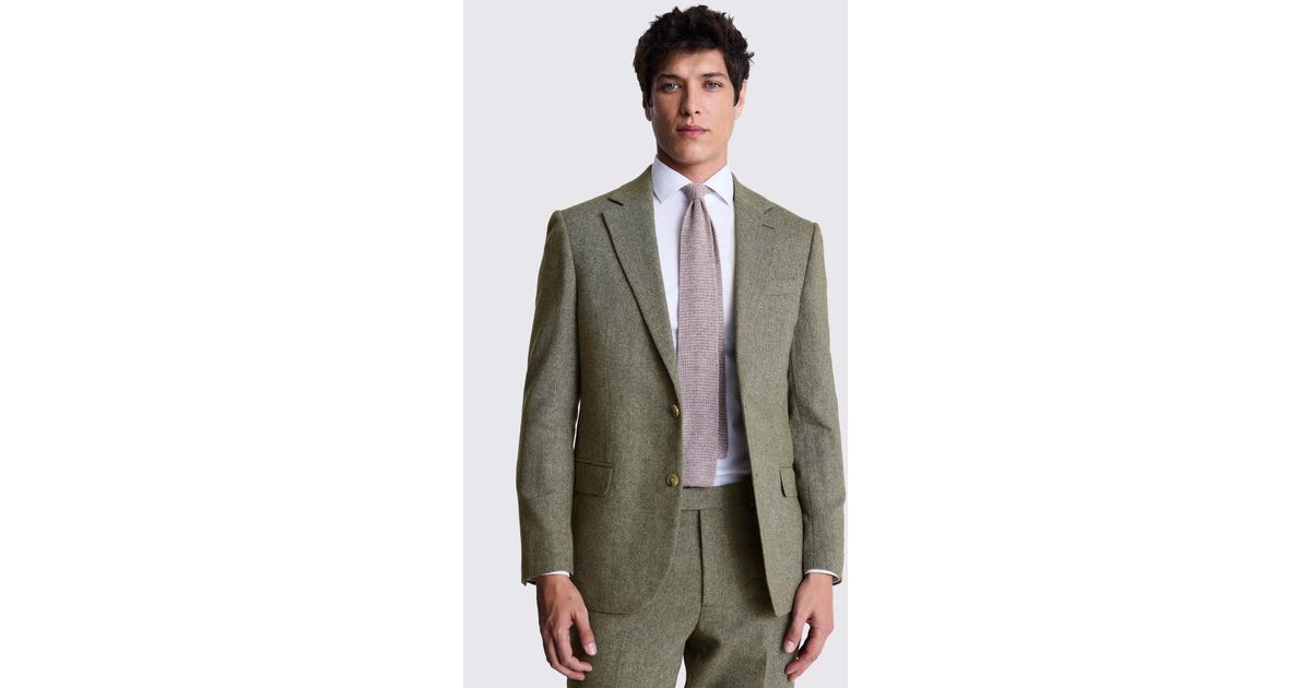 Moss Tailored Fit Sage Herringbone Suit Jacket in Grey for Men