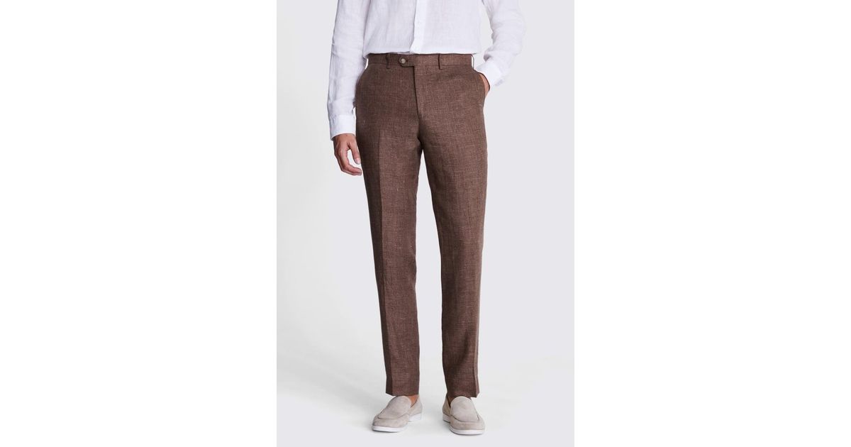 Moss Tailored Fit Copper Linen Trousers in Brown for Men Lyst UK
