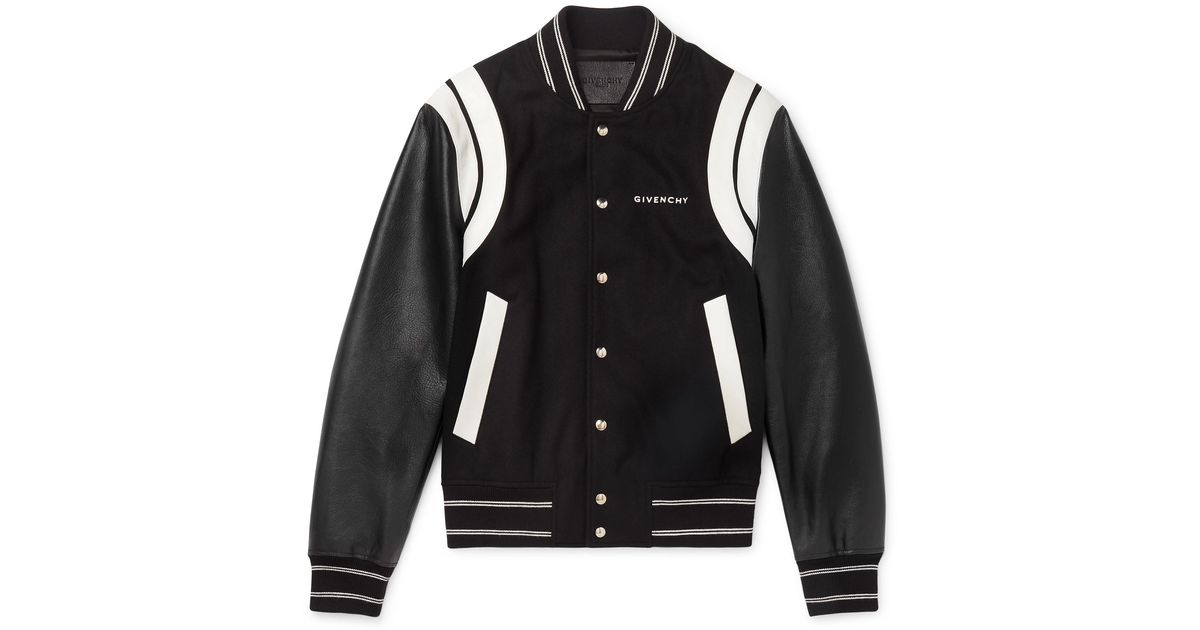 Givenchy Logo-print Leather And Wool Bomber Jacket in Black for 