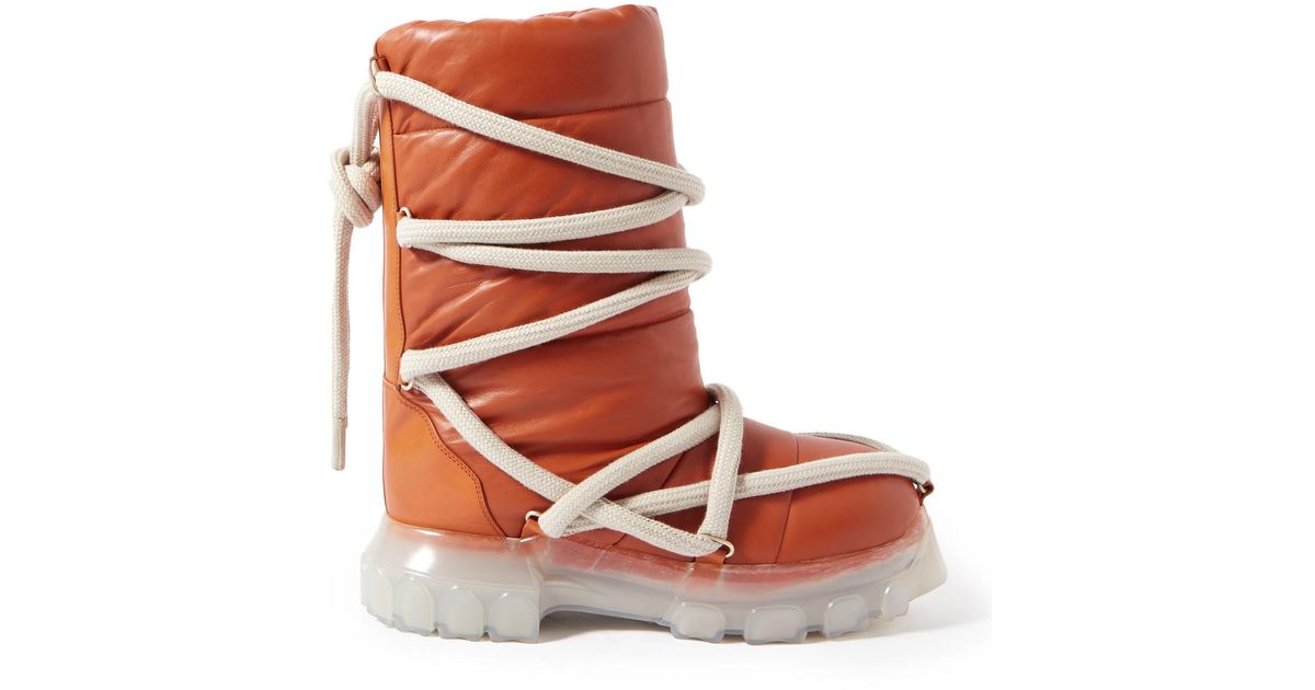 Rick Owens Lunar Tractor Leather Boots in Orange for Men | Lyst