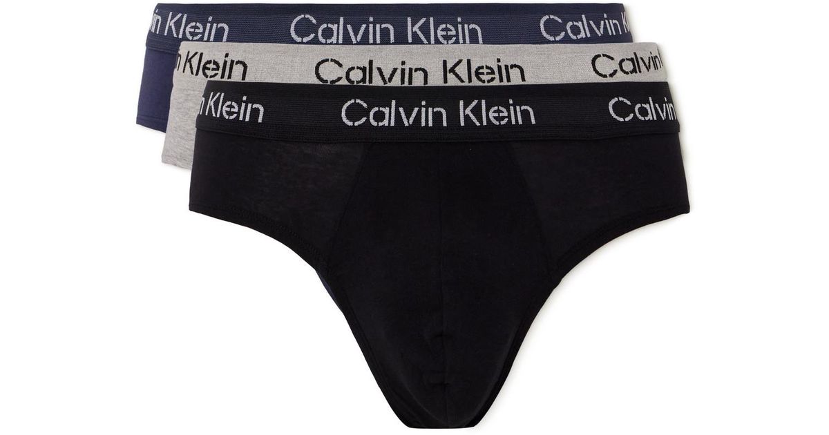 Calvin Klein Three-pack Stretch-cotton Briefs in Black for Men