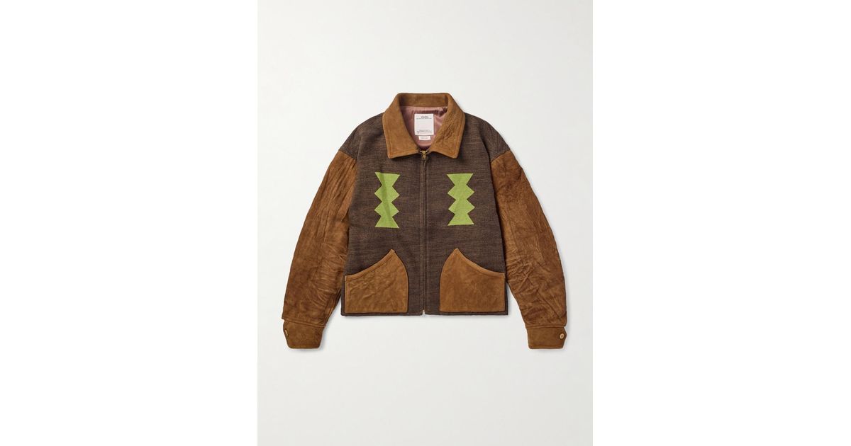 Visvim Stanza Wool, Linen And Cotton-Blend Jacquard And Suede 