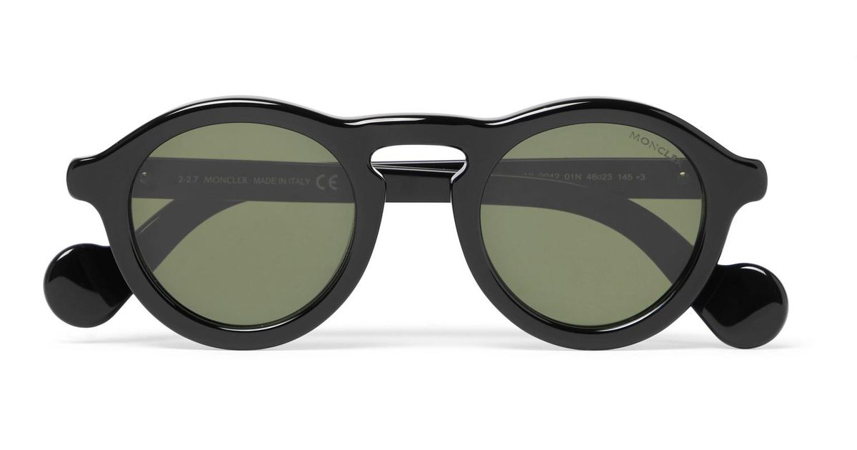 Moncler Leather Round-frame Acetate Sunglasses in Black for Men - Lyst