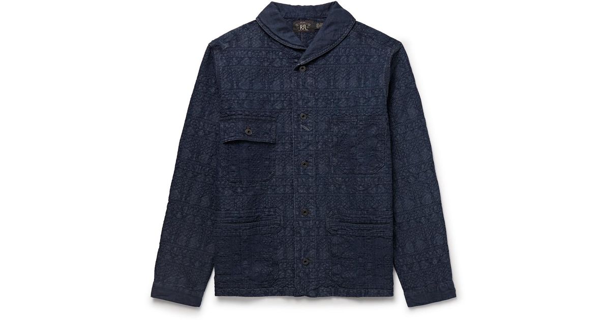 RRL Deck Shawl-Collar Cotton-Blend Jacquard Overshirt in Blue for 