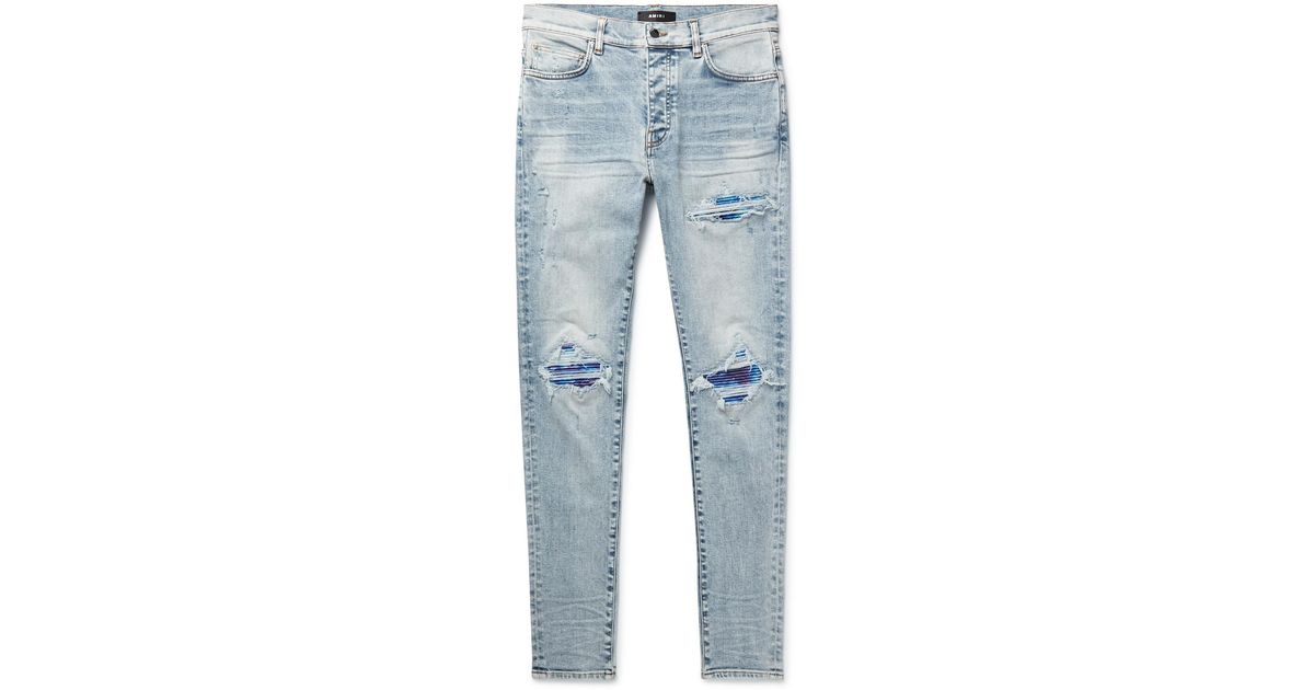 Amiri Mx1 Skinny-fit Tie-dyed Drill-trimmed Distressed Jeans in Blue ...