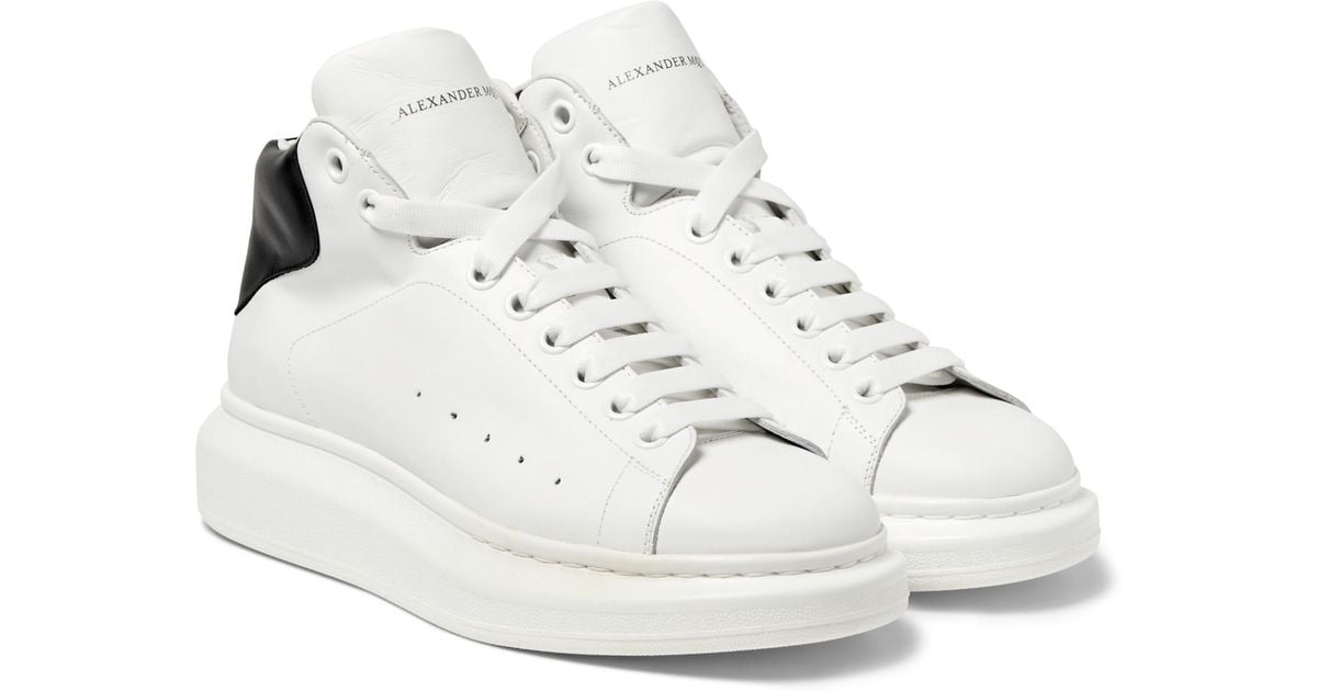McQueen Exaggerated-sole Leather High-top Sneakers in White for