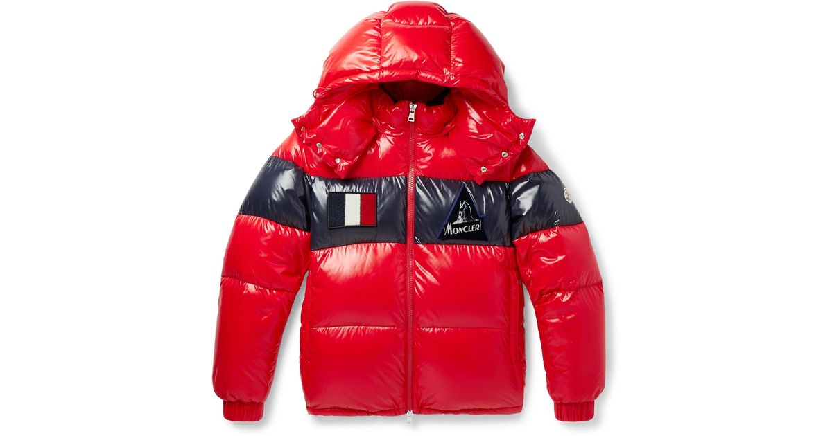 Moncler Synthetic Slim-fit Striped Quilted Glossed-nylon Hooded Down ...