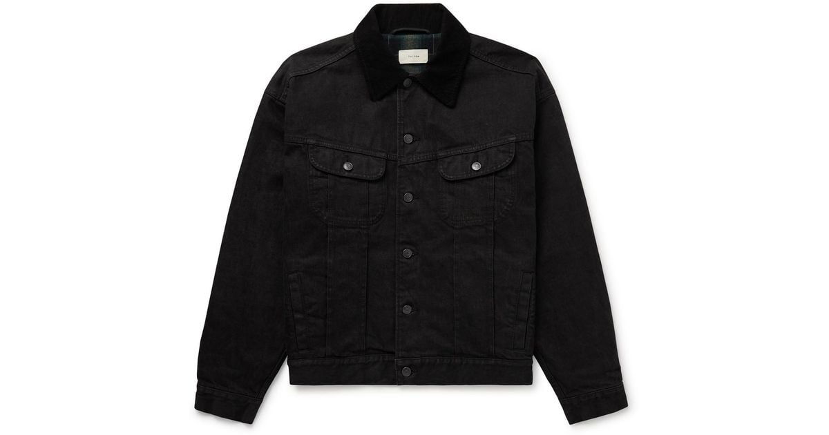 The Row Joret Corduroy-Trimmed Denim Jacket in Black for Men | Lyst