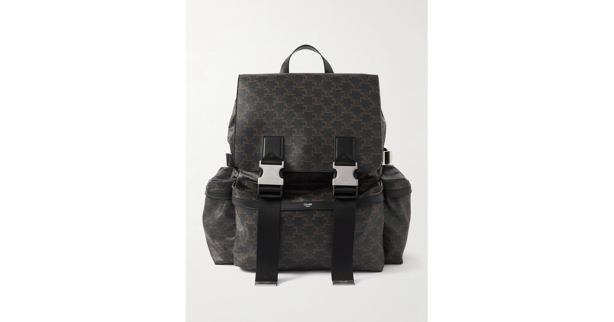 CELINE Triomph logo bag backpack Backpack Canvas / Leather Black CELINE Triomphe Leather-Trimmed Logo-Print Coated-Canvas  main image 3