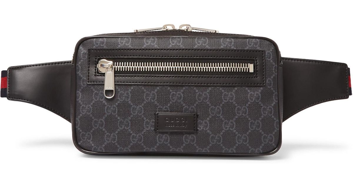 Gucci Leather-trimmed Monogrammed Coated-canvas Belt Bag in Black for Men - Lyst