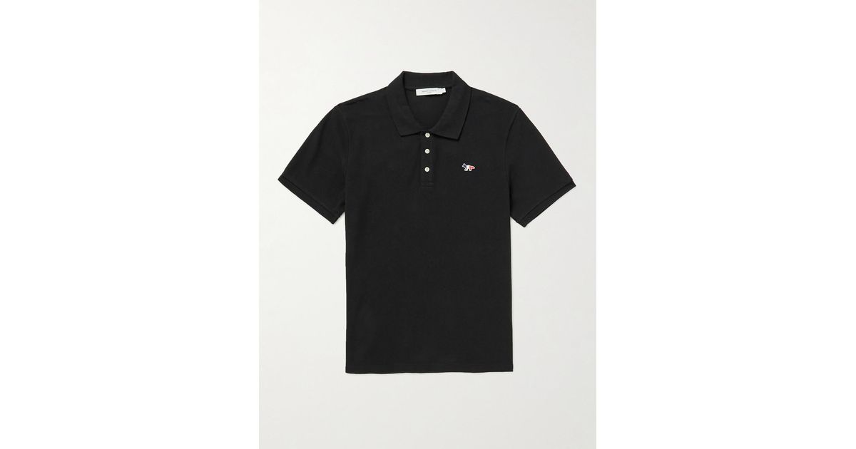 Maison Kitsuné Logo Appliquéd Cotton Piqué Polo Shirt In Black For Men