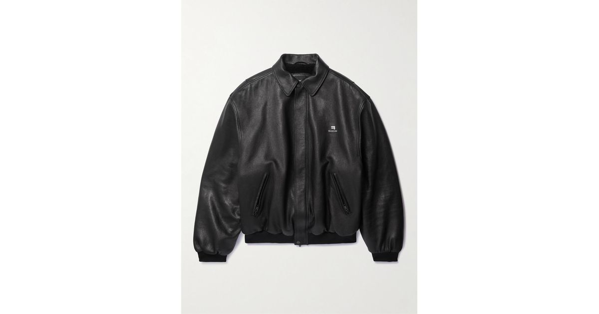 BALENCIAGA Logo-Embroidered Leather Track Jacket for Men