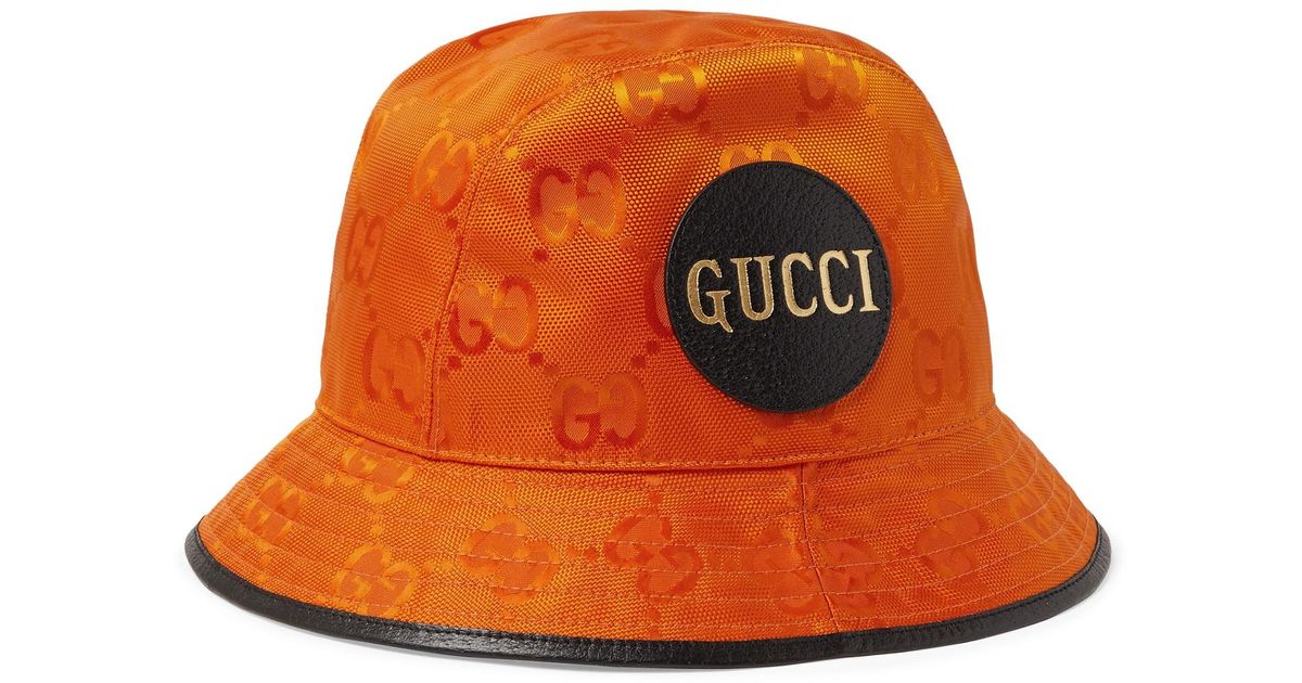 Gucci Logoappliquéd Leathertrimmed Econyl Bucket Hat in Orange for
