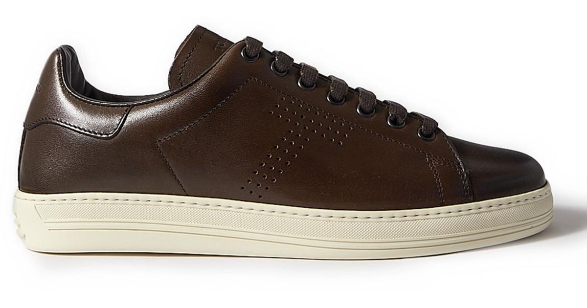 Tom Ford Warwick Perforated Leather Sneakers in Brown for Men | Lyst