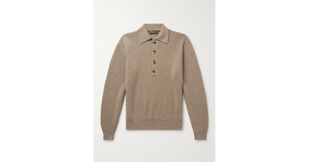 Loro Piana Ribbed Cashmere Polo Shirt in Natural for Men | Lyst UK