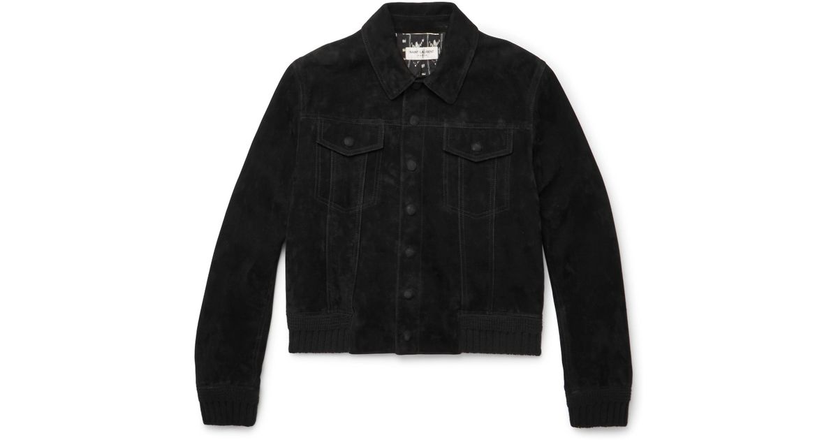 Suede Trucker Jacket in Black for Men 