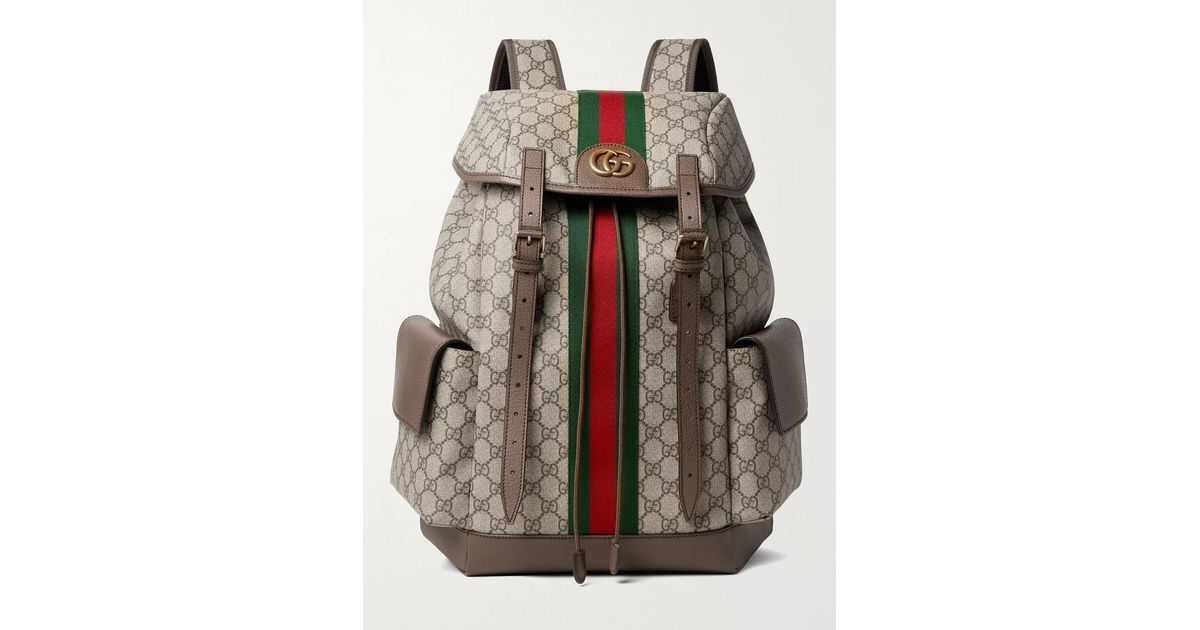 Gucci Ophidia Leather And Webbing-trimmed Monogrammed Coated-canvas ...