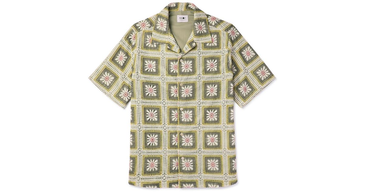 NN07 Julio 5391 Camp-collar Crochet-trimmed Cotton-poplin Shirt in ...
