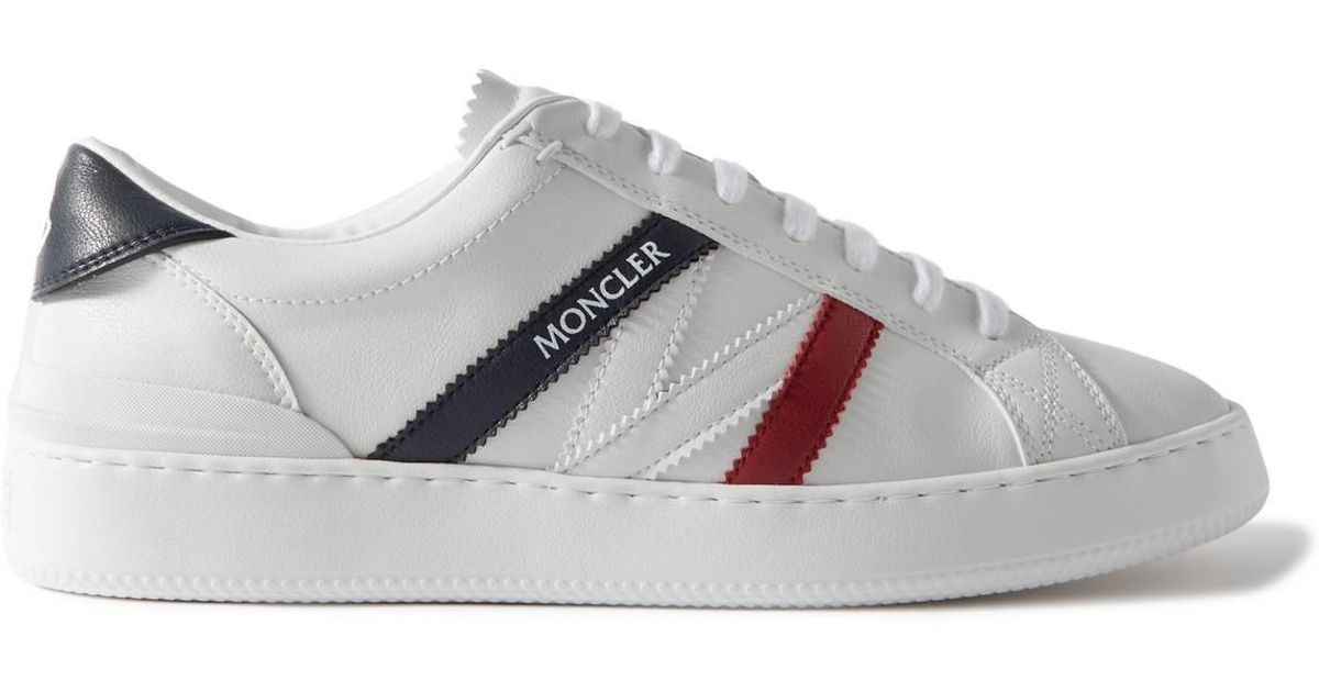 Moncler Monaco M Striped Leather Sneakers in Gray for Men | Lyst