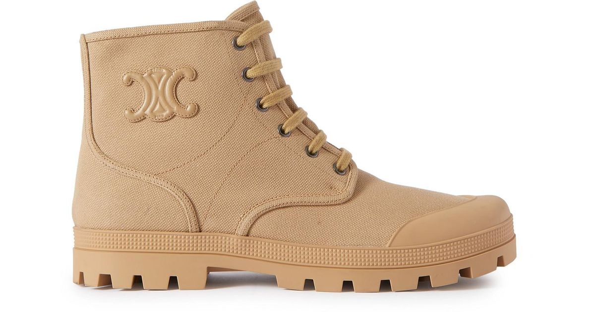 CELINE HOMME Cottoncanvas Laceup Boots in Natural for Men Lyst