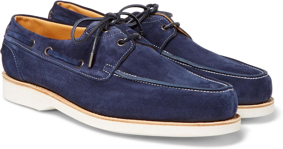 John Lobb Isle Suede Boat Shoes in Navy 