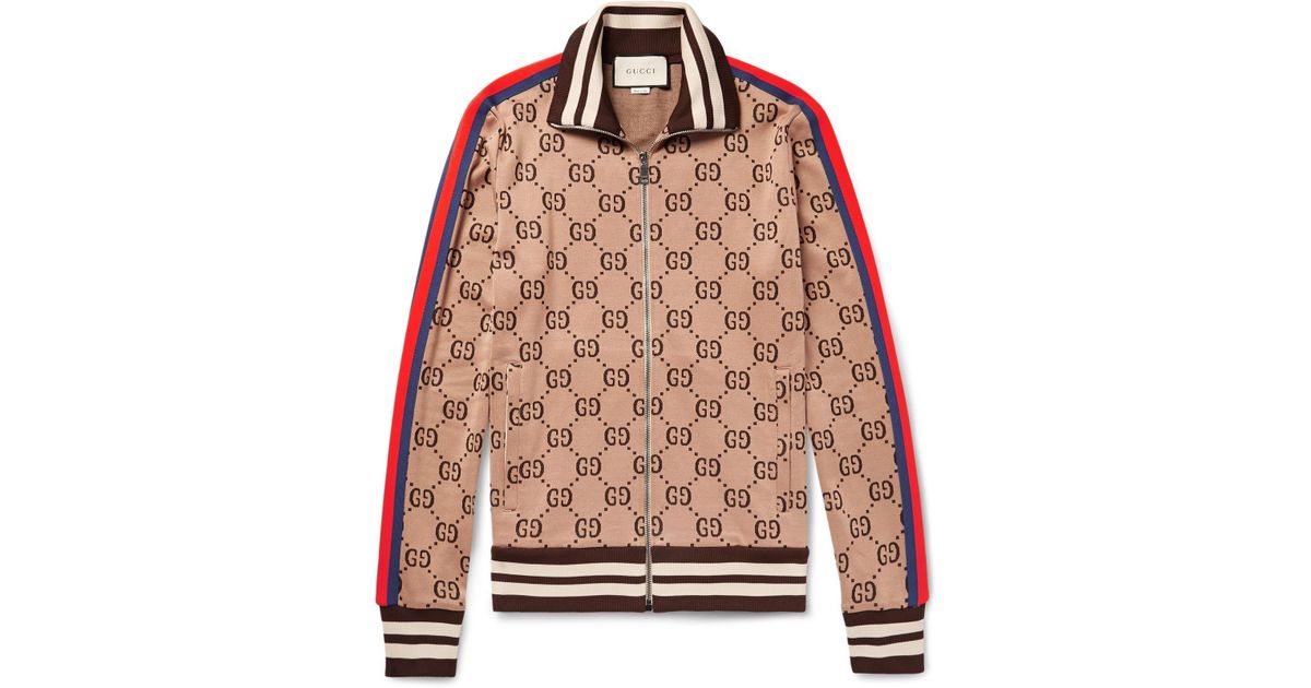 Gucci Slim-fit Webbing-trimmed Cotton-jacquard Track Jacket in Brown ...