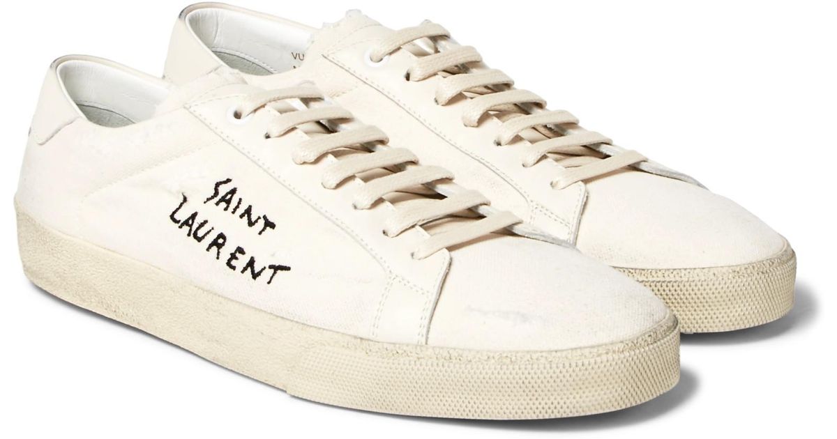 Saint Laurent Sl/06 Distressed Canvas Sneakers in White for Men - Lyst