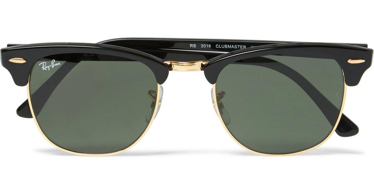 Ray-Ban Leather Clubmaster Square-frame Acetate And Gold-tone ...
