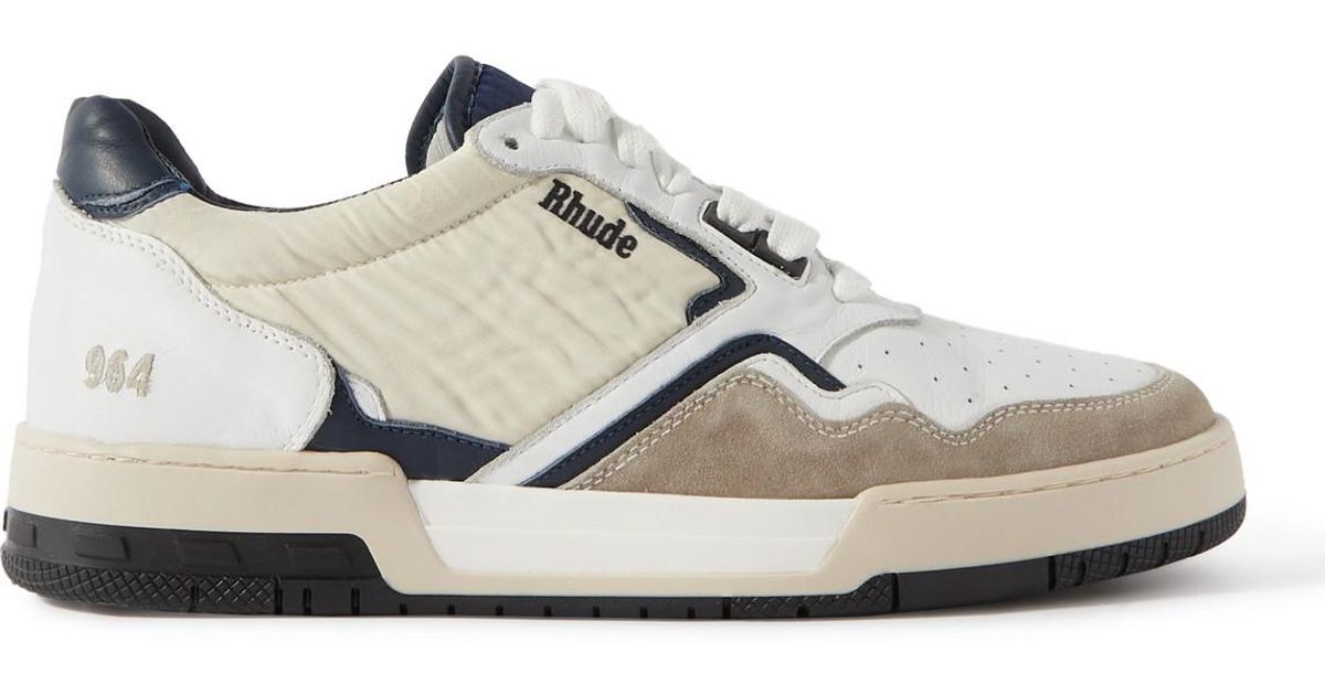 Rhude Racing Suede-trimmed Leather And Shell Sneakers in White for Men ...