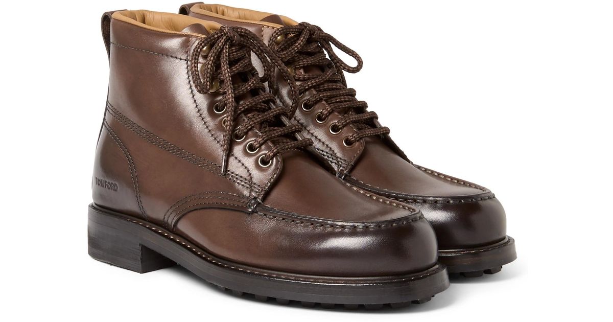 Tom Ford Burnished-leather Hiking Boots in Brown for Men | Lyst