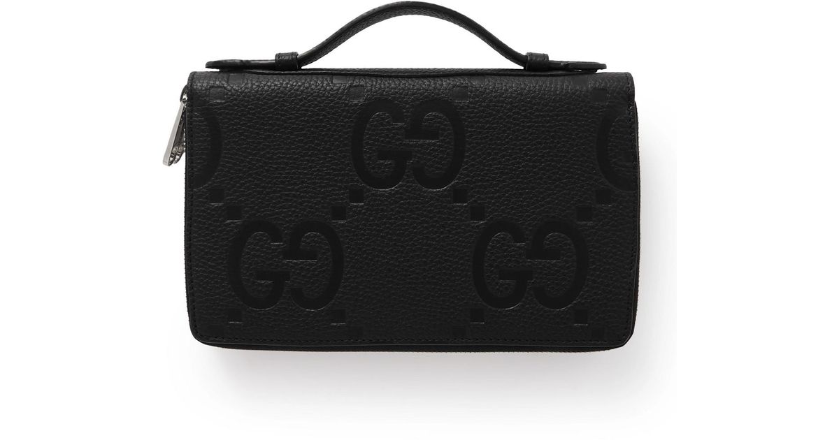 Gucci Monogrammed Fullgrain Leather Travel Wallet in Black for Men Lyst