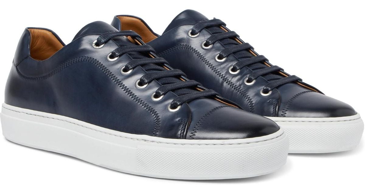 BOSS by HUGO BOSS Mirage Burnished-leather Sneakers in Navy (Blue) for ...