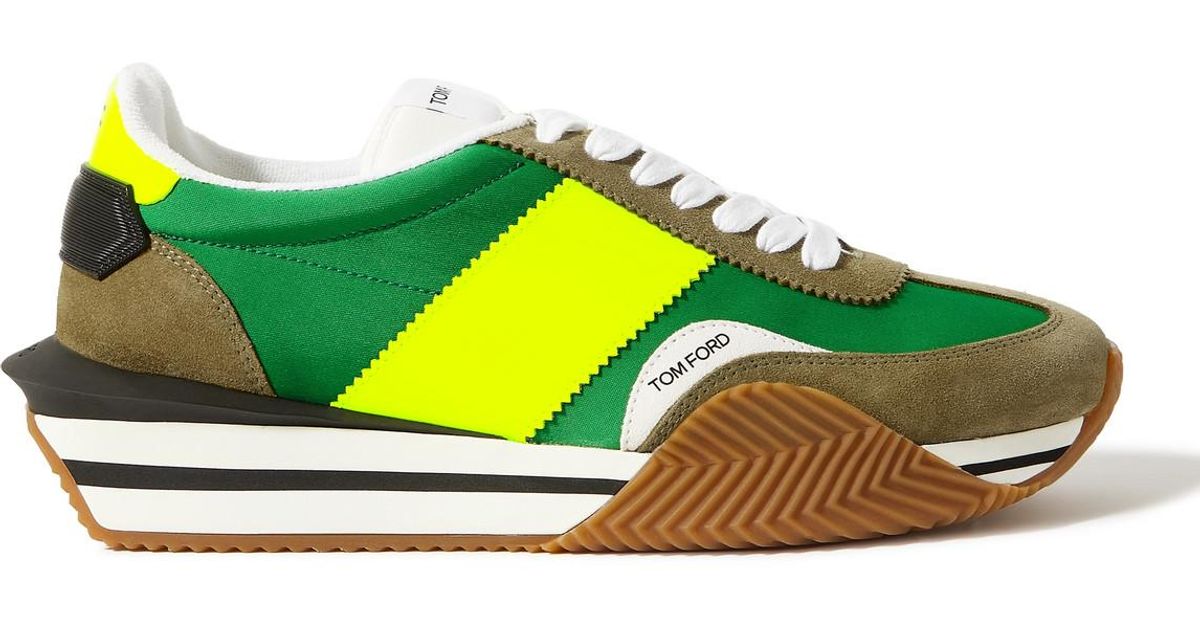 Tom Ford James Rubber-trimmed Leather, Suede And Nylon Sneakers in Green  for Men | Lyst