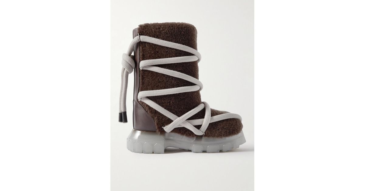 Rick Owens Lunar Tractor Leather-Trimmed Shearling Boots in Rick Owens Lunar Tractor Leather-Trimmed Shearling Boots in