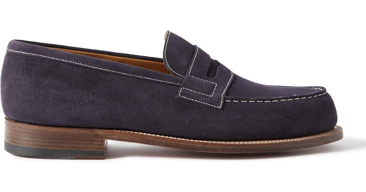 J.M. Weston 180 Suede Penny Loafers in Blue for Men | Lyst