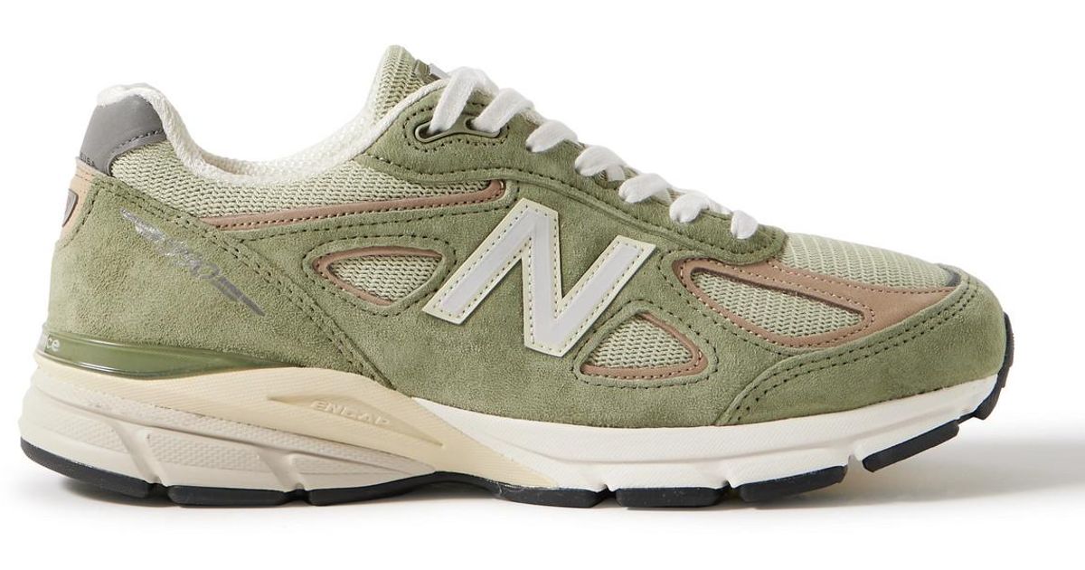 New Balance 990v4 Leather-trimmed Suede And Mesh Sneakers in Green for Men  | Lyst